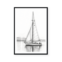 Monochrome Sailboat at Dawn | Art Print