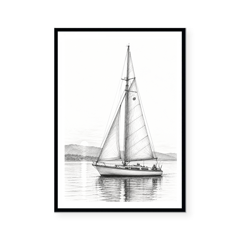 Monochrome Sailboat at Dawn | Art Print
