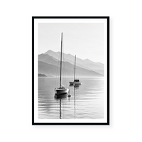Misty Mountains and Sailboat Reflections | Art Print