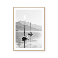 Misty Mountains and Sailboat Reflections | Art Print