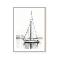 Monochrome Sailboat at Dawn | Art Print