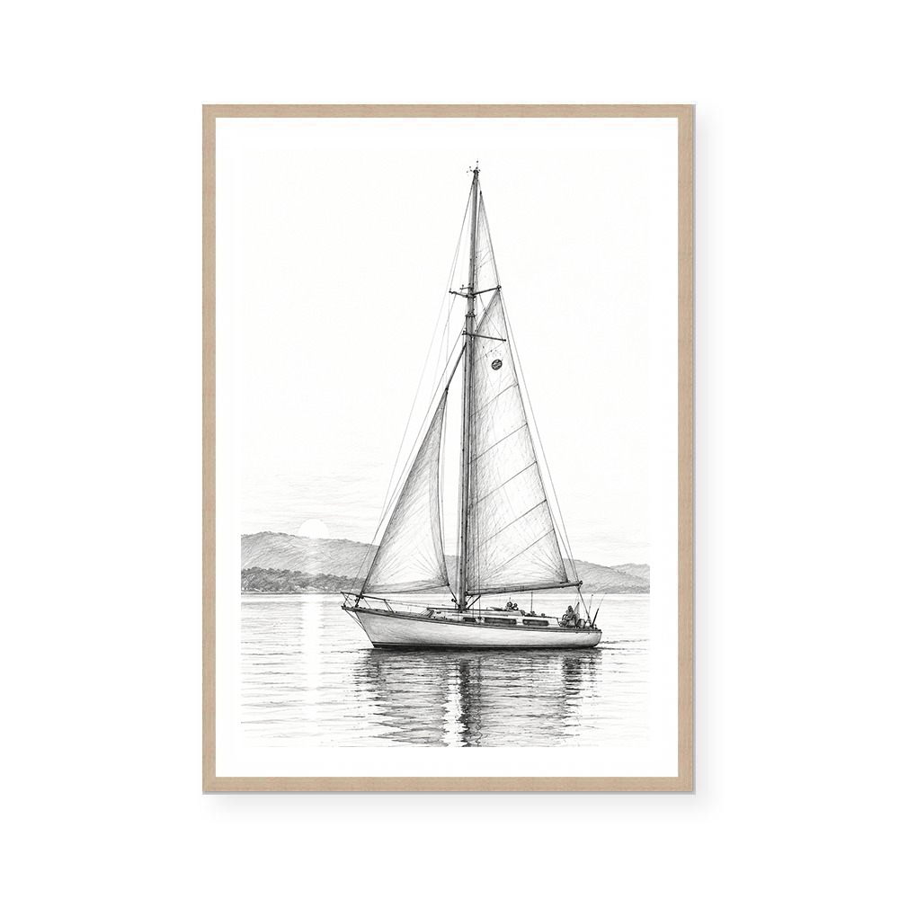 Monochrome Sailboat at Dawn | Art Print