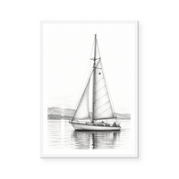 Monochrome Sailboat at Dawn | Art Print