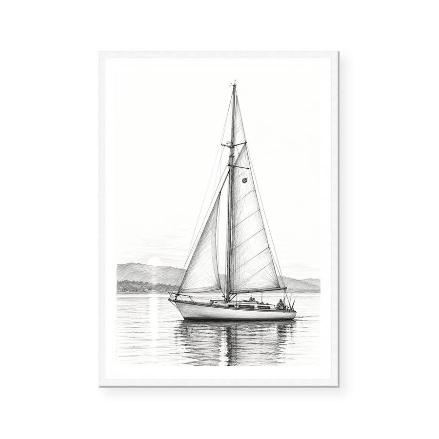 Monochrome Sailboat at Dawn | Art Print
