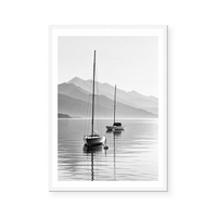 Misty Mountains and Sailboat Reflections | Art Print