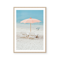 Orange Beach Umbrella And Chairs | Art Print