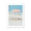 Orange Beach Umbrella And Chairs | Art Print