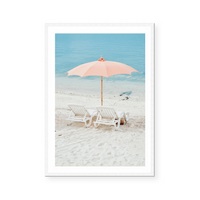 Orange Beach Umbrella And Chairs | Art Print