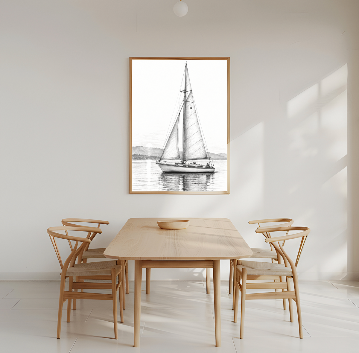Monochrome Sailboat at Dawn | Art Print
