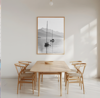 Misty Mountains and Sailboat Reflections | Art Print