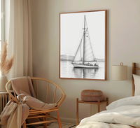Monochrome Sailboat at Dawn | Art Print