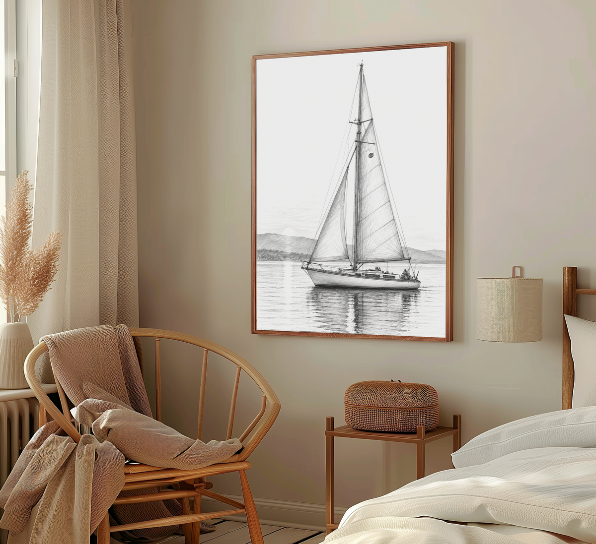 Monochrome Sailboat at Dawn | Art Print