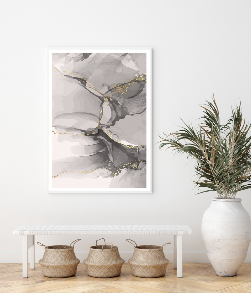 Abstract Fluid | Charcoal & Beige | Art Print